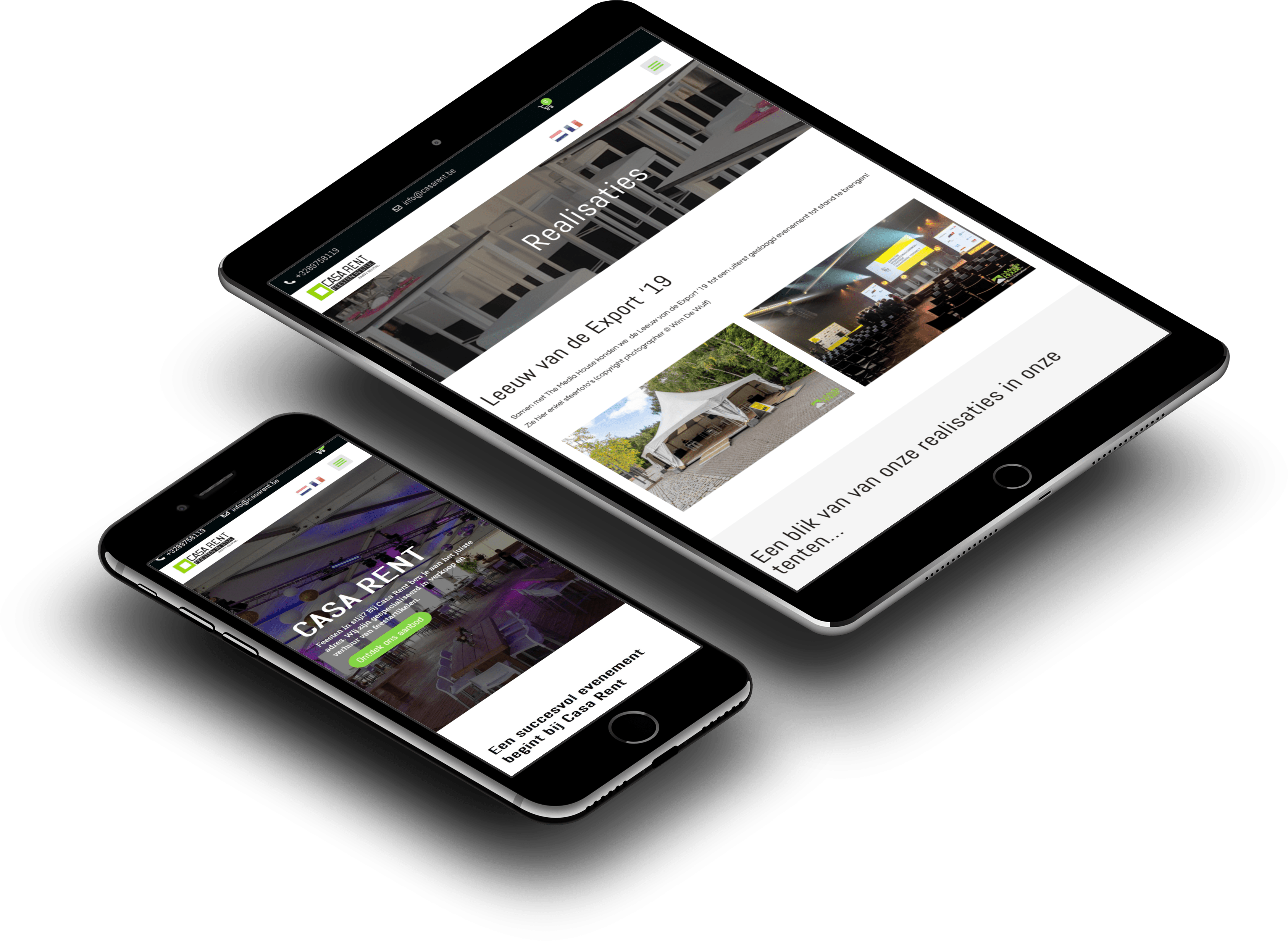 De webshop van Casa Rent, gemaakt door Conceptic Marketing & Webdesign, op smartphone en tablet
